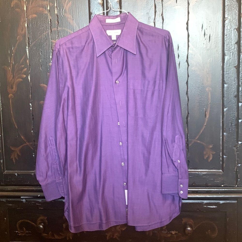 John W Nordstrom Purple Herringbone Design Button Down Dress Shirt Size 16.5" 32